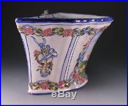 Antique French Faience Hand Painted Artist Signed Hanging Bough Pot