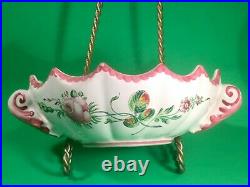 Antique French Faience Hand Painted Floral Handled Bowl c. 1800's'a