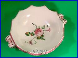 Antique French Faience Hand Painted Floral Handled Bowl c. 1800's'a
