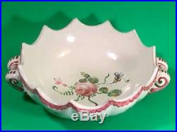Antique French Faience Hand Painted Floral Handled Bowl c. 1800's'b