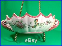 Antique French Faience Hand Painted Floral Handled Bowl c. 1800's'b