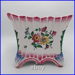 Antique French Faience Hand Painted Planter Jardiniere Floral