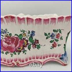 Antique French Faience Hand Painted Planter Jardiniere Floral