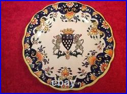 Antique French Faience Hand Painted Plate Rouen Coat of Arms