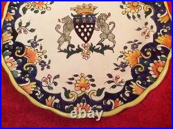 Antique French Faience Hand Painted Plate Rouen Coat of Arms