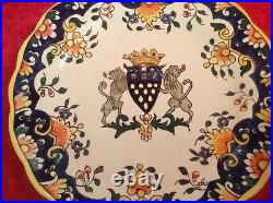 Antique French Faience Hand Painted Plate Rouen Coat of Arms