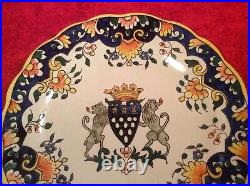 Antique French Faience Hand Painted Plate Rouen Coat of Arms