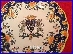 Antique French Faience Hand Painted Plate Rouen Coat of Arms