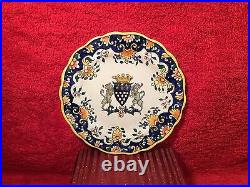 Antique French Faience Hand Painted Plate Rouen Coat of Arms