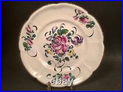 Antique French Faience Hand Painted Rose Bouquet Flowers Plate c. 1890-1920