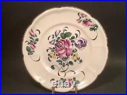 Antique French Faience Hand Painted Rose Bouquet Flowers Plate c. 1890-1920
