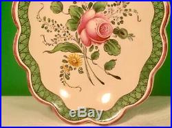 Antique French Faience Hand Painted Rose and Wild Flowers Dish Plate c. 1800's