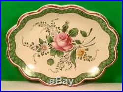Antique French Faience Hand Painted Rose and Wild Flowers Dish Plate c. 1800's