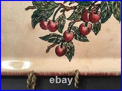 Antique French Faience Hanging Cherries Serving Display Tray by Longwy c. 1920s