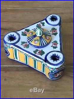 Antique French Faience Inkwell / Aladin France Inkwell/ Ceramic Handpainted