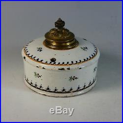 Antique French Faience Inkwell with Lid and Insert