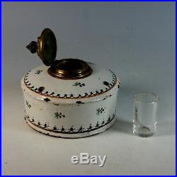 Antique French Faience Inkwell with Lid and Insert