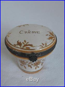 Antique French Faience Jar hand painted Creme