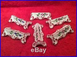 Antique French Faience Knife Rests Vintage Set of 5 Hand Painted, ff447