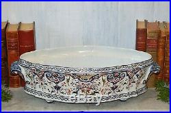 Antique French Faience Large 18 Jardiniere Planter Hand Painted Footed