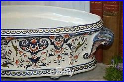 Antique French Faience Large 18 Jardiniere Planter Hand Painted Footed