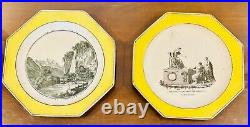 Antique French Faience Legros D'Anizy Octagon Plate Pair Dated 1819