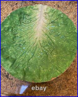 Antique French Faience Lettuce Cabbage Leaf 12 Inch Bowl Majolica Soft Paste