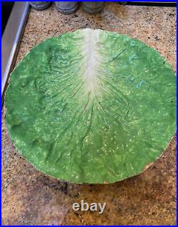 Antique French Faience Lettuce Cabbage Leaf 12 Inch Bowl Majolica Soft Paste