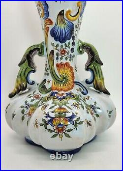 Antique French Faience Long Stem Vase Signed & Numbered