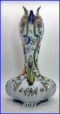 Antique French Faience Long Stem Vase Signed & Numbered