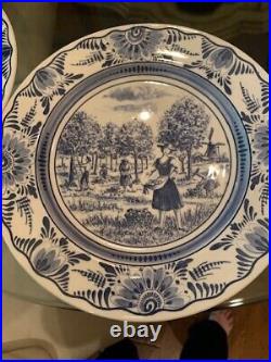 Antique French Faience Luneville Dinner Plates Set 8 EUC Blue White