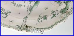 Antique French Faience Majolica Charger Plate Staple Repaired Green Decoration