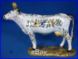 Antique French Faience Majolica Pottery Cow Ornament Figure