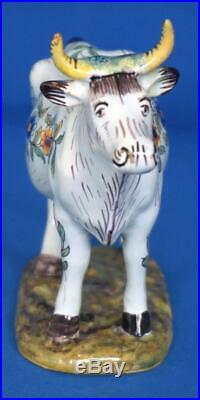 Antique French Faience Majolica Pottery Cow Ornament Figure
