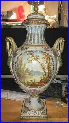 Antique French Faience Majolica Pottery Vauve Perrin Lided Urn, XVIII C