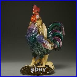 Antique French Faience Majolica Rooster & Corn Vase, Poss. Delphin Massier
