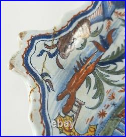 Antique French Faience Majolica Sinceny Rouen Style Chinoiserie Polychrome Plate