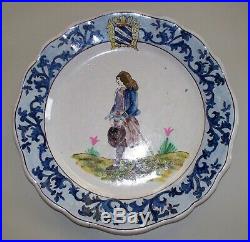 Antique French Faience Malicorne Quimper Large Plate 10 1890's
