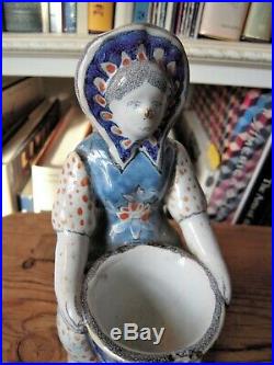 Antique French Faience Master Salt Figure Country Pottery Quimper Style