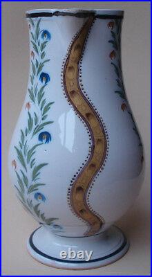 Antique French Faience Pitcher 19th. Century Poss. Quimper Or Nevers Pottery