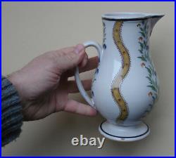 Antique French Faience Pitcher 19th. Century Poss. Quimper Or Nevers Pottery