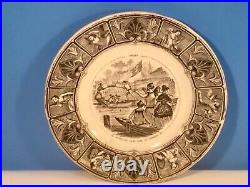 Antique French Faience Plate 1856, Black on White