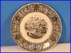 Antique French Faience Plate 1856, Black on White