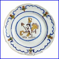 Antique French Faience Plate French Revolution. Vive'W' la nation Cherub
