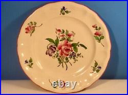 Antique French Faience Plate Rose, Lipstick & Purple Flowers Faience