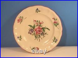 Antique French Faience Plate Rose, Lipstick & Purple Flowers Faience