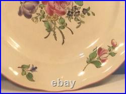 Antique French Faience Plate Rose & Lipstick & Purple Flowers Plate