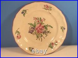 Antique French Faience Plate Rose & Lipstick & Purple Flowers Plate
