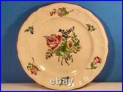 Antique French Faience Plate Rose, Wild Flower Bouquet Faience Luneville