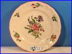 Antique French Faience Plate Rose, Wild Flower Bouquet Faience Luneville France